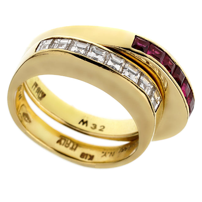 Bvlgari Vintage Ruby Diamond Yellow Gold Band Rings 1bvFr0