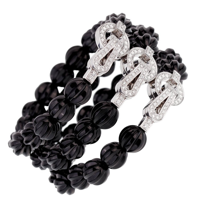 Cartier Carved Onyx Diamond Beaded White Gold Bracelet Opulent Jewelers