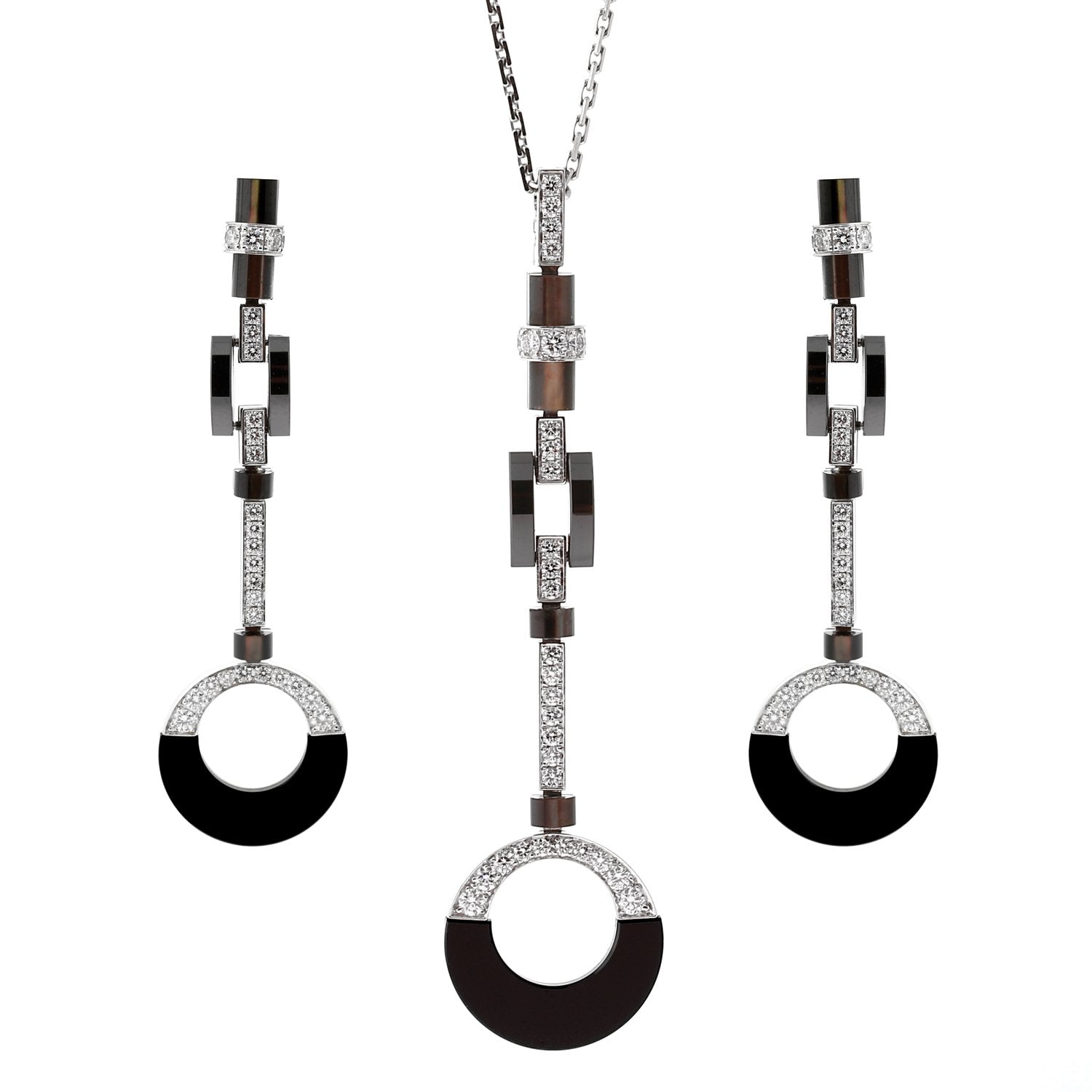 Cartier ceramic 18k white gold diamond drop necklace suite