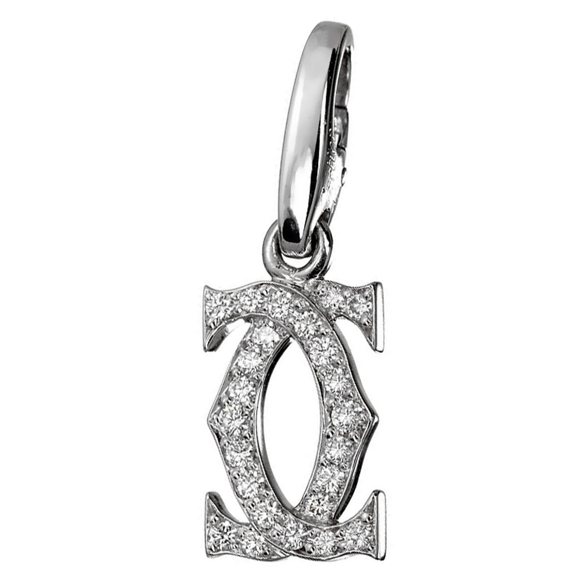 Authentic! Cartier Double C 18K White Gold Diamond Pendant Necklace