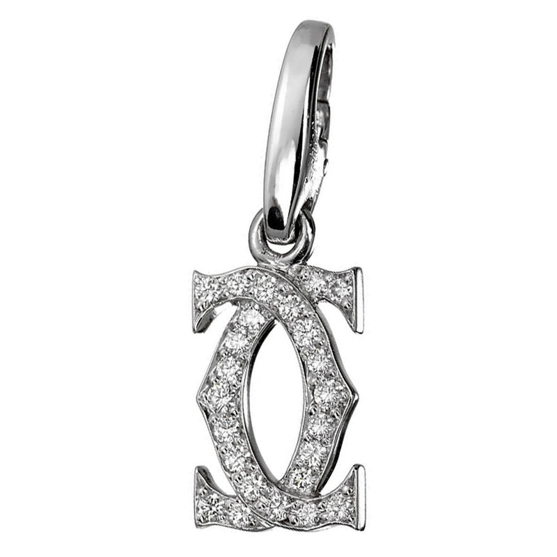 Cartier Diamond Double C Charm Estate 18k White Gold Pendant Fine