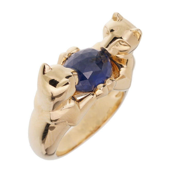 Cartier Double Panthere Sapphire Yellow Gold Ring 0002005