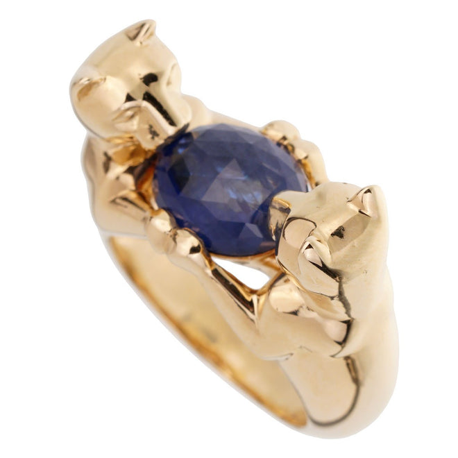 Cartier Double Panthere Sapphire Yellow Gold Ring 0002005