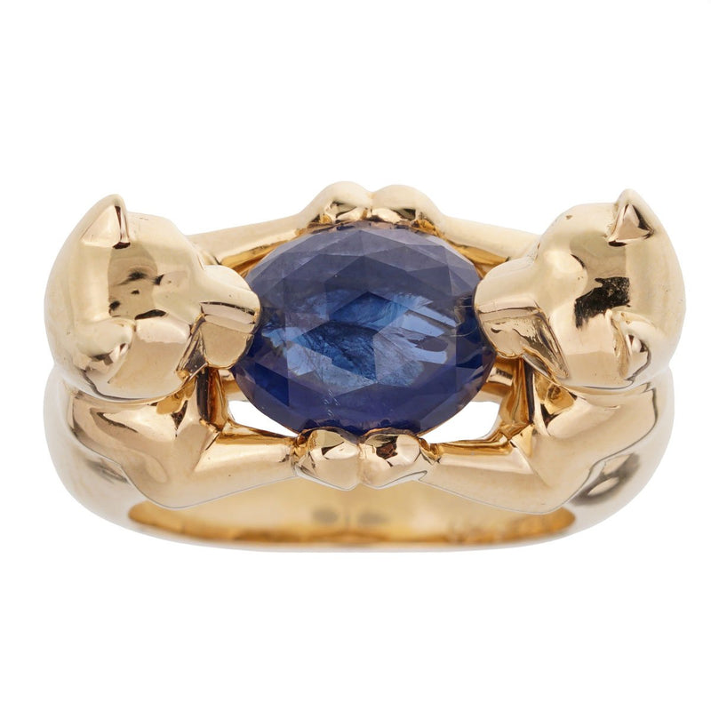 Cartier Double Panthere Sapphire Yellow Gold Ring 0002005