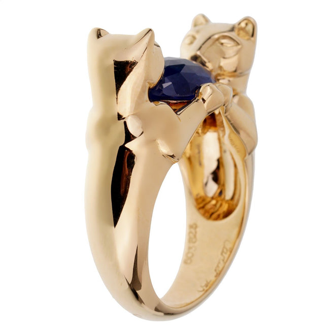 Cartier Double Panthere Sapphire Yellow Gold Ring 0002005