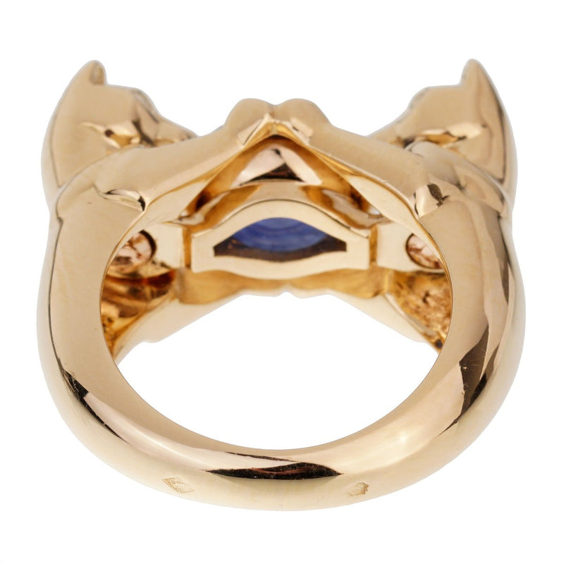 Cartier Double Panthere Sapphire Yellow Gold Ring 0002005