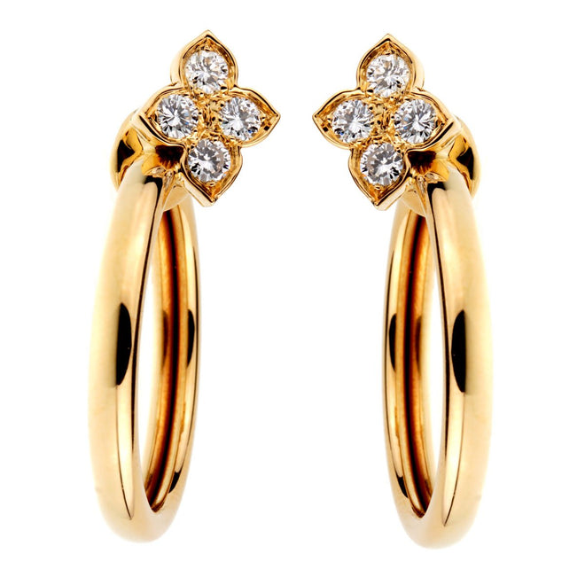 Cartier Flower Hoop Diamond 18kt Yellow Gold Earrings 0001267