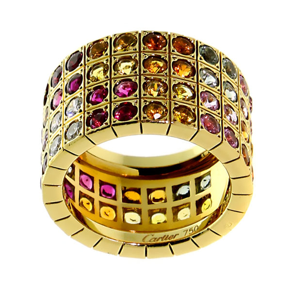 Cartier Lanieres Multicolor Sapphire Diamond Gold Ring lanmcsdia