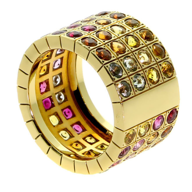 Cartier Lanieres Multicolor Sapphire Diamond Gold Ring lanmcsdia