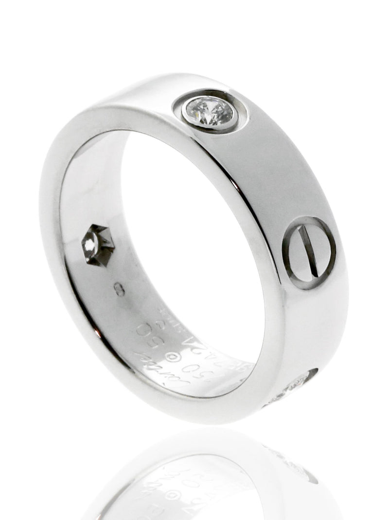 Cartier Love 3 Diamond Ring in 18k White Gold Sz 50 CRT2661