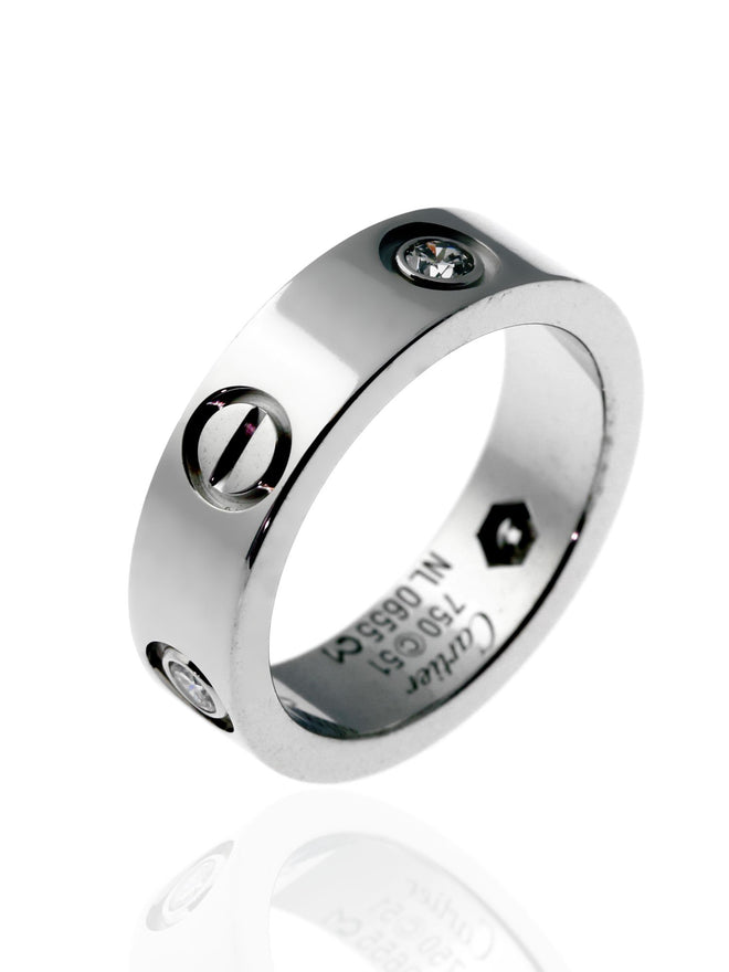 Cartier Love 3 Diamond Ring in 18k White Gold Sz 51 cartier-love-3-diamond-ring-in-18k-white-gold-sz-51