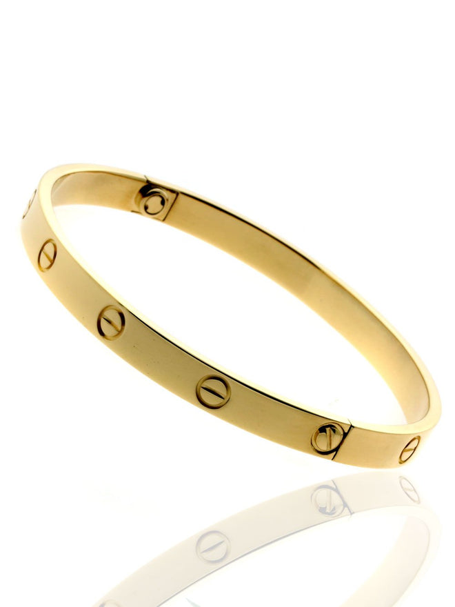 Cartier Love Bangle Bracelet in 18k Yellow Gold Sz 19 cartier-love-bangle-bracelet-in-18k-yellow-gold-sz-19