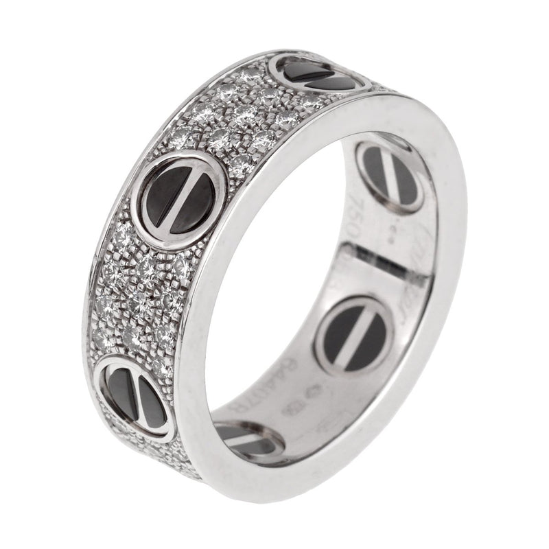 Cartier Love Ceramic Diamond 18k White Gold RIng 0000651