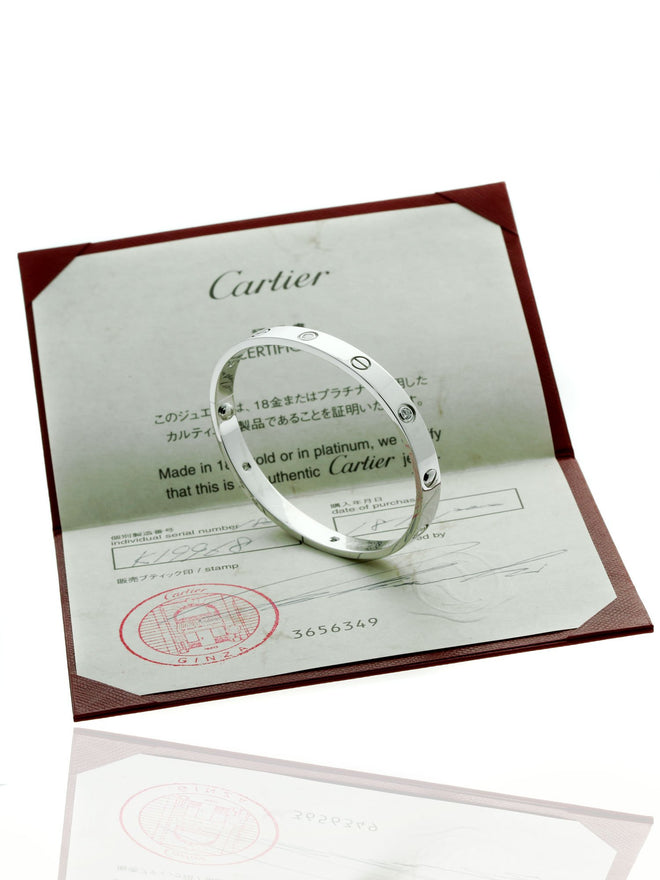 Cartier Love Diamond Bangle Bracelet 18k White Gold Sz 18 1112233