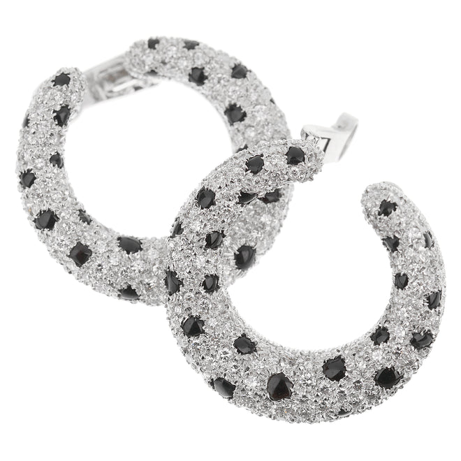 Cartier Panthere Onyx Diamond Platinum Hoop Earrings 0003238