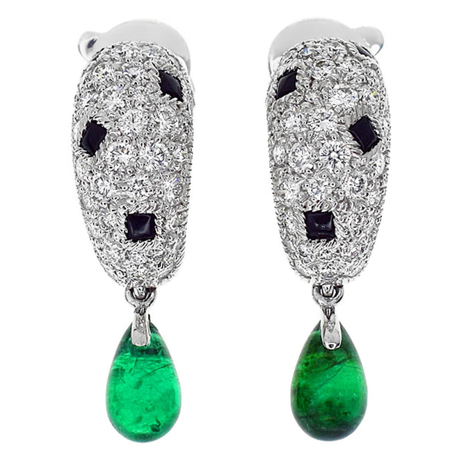 Cartier Panthere Onyx Emerald Diamond Gold Earrings 0000152