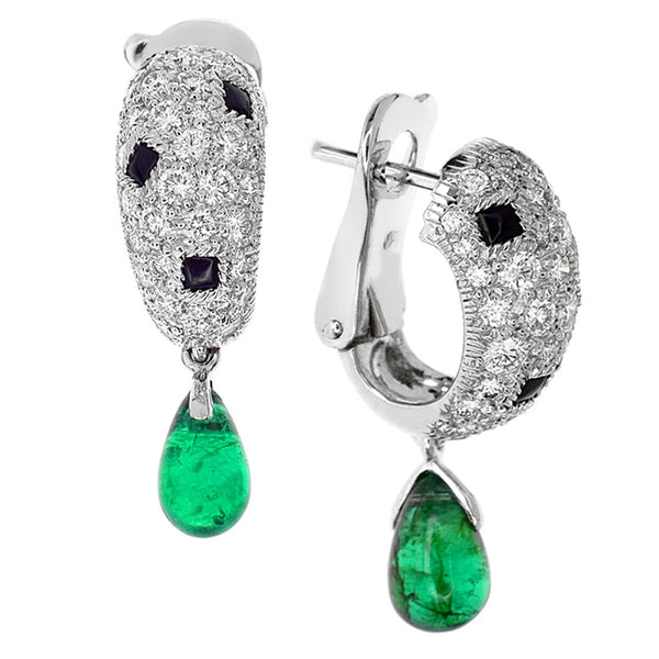 Cartier Panthere Onyx Emerald Diamond Gold Earrings 0000152
