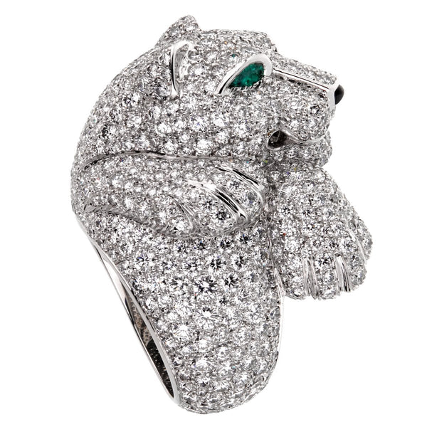 Cartier Panthere Pave Diamond Emerald White Gold Ring Cartm