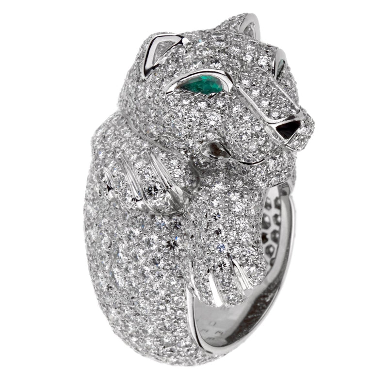 Cartier Panthere Pave Diamond Emerald White Gold Ring Cartm