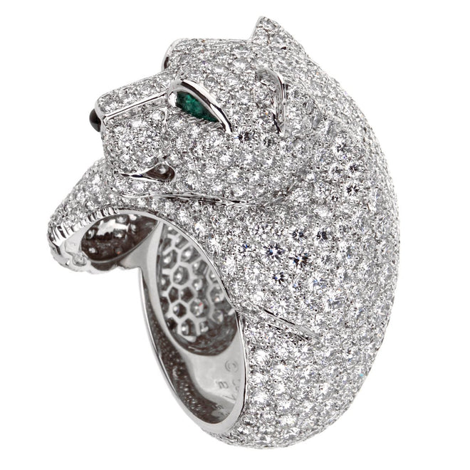 Cartier Panthere Pave Diamond Emerald White Gold Ring Cartm