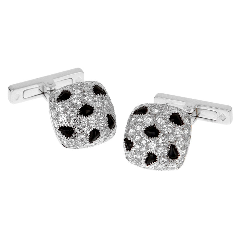 Cartier Panthere White Gold Diamond Onyx Cufflinks 0001795