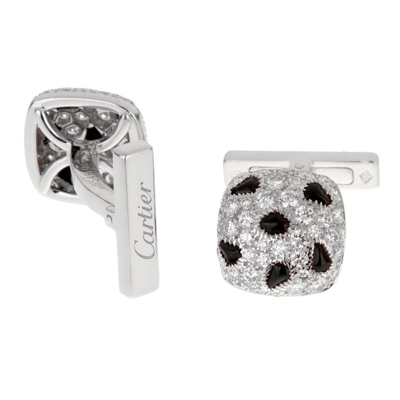 Cartier Panthere White Gold Diamond Onyx Cufflinks 0001795