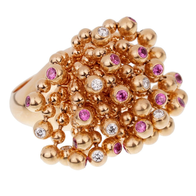 Cartier Paris Nouvelle Vague Pink Sapphire Diamond Rose Gold Ring 0001850
