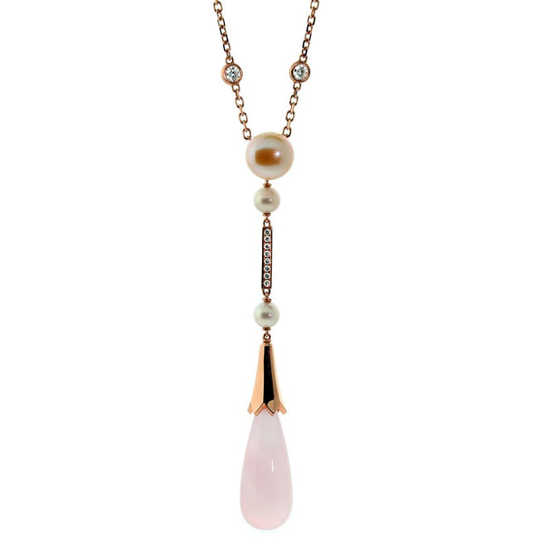 Cartier Pearl Diamond Rose Quartz Necklace 0000100