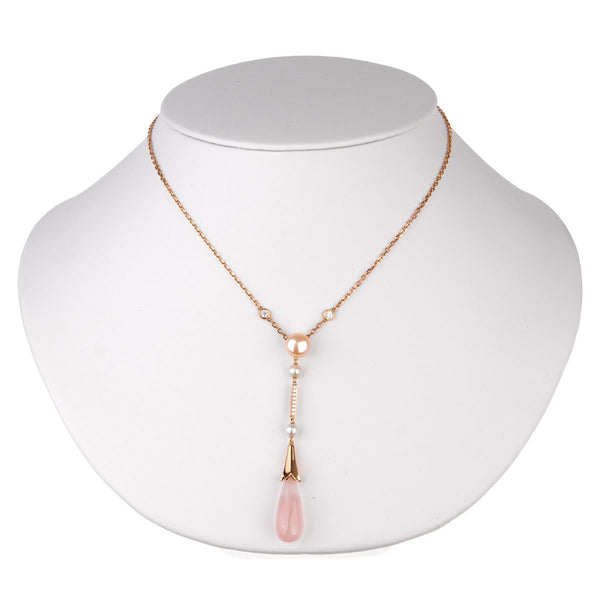 Cartier Pearl Diamond Rose Quartz Necklace 0000100