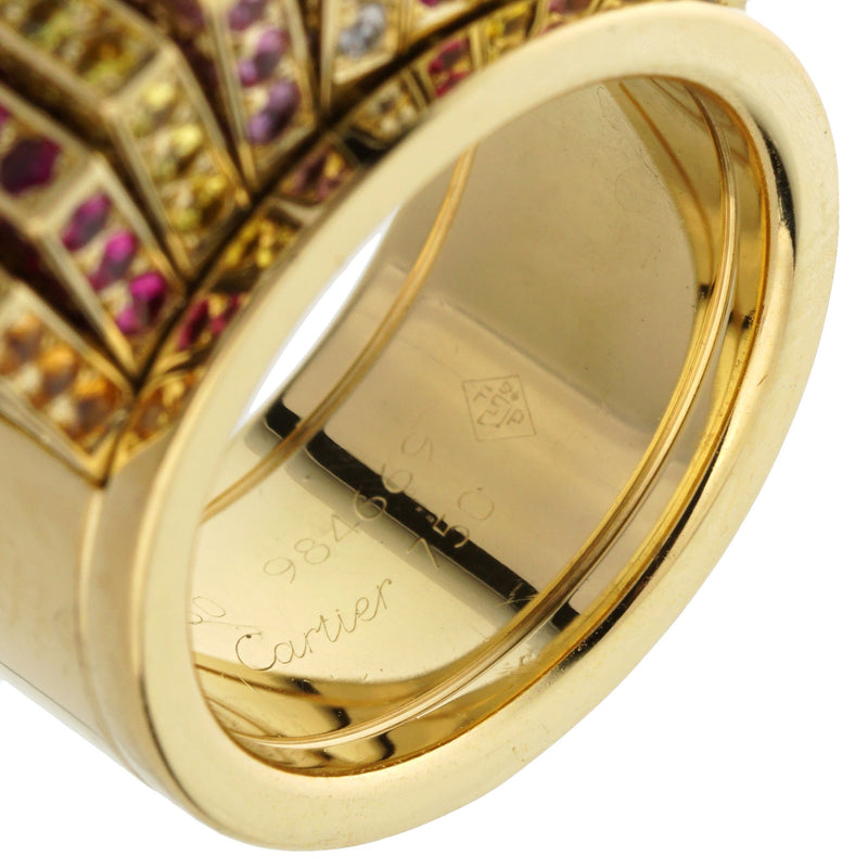 Cartier Multicolor Sapphire Diamond Yellow Gold Cocktail Band Ring