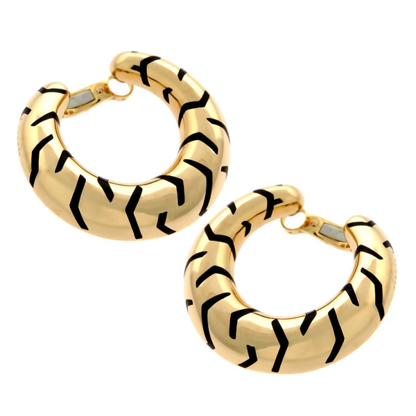 Cartier Tiger Stripe Gold Hoop Enamel Earrings 0000644