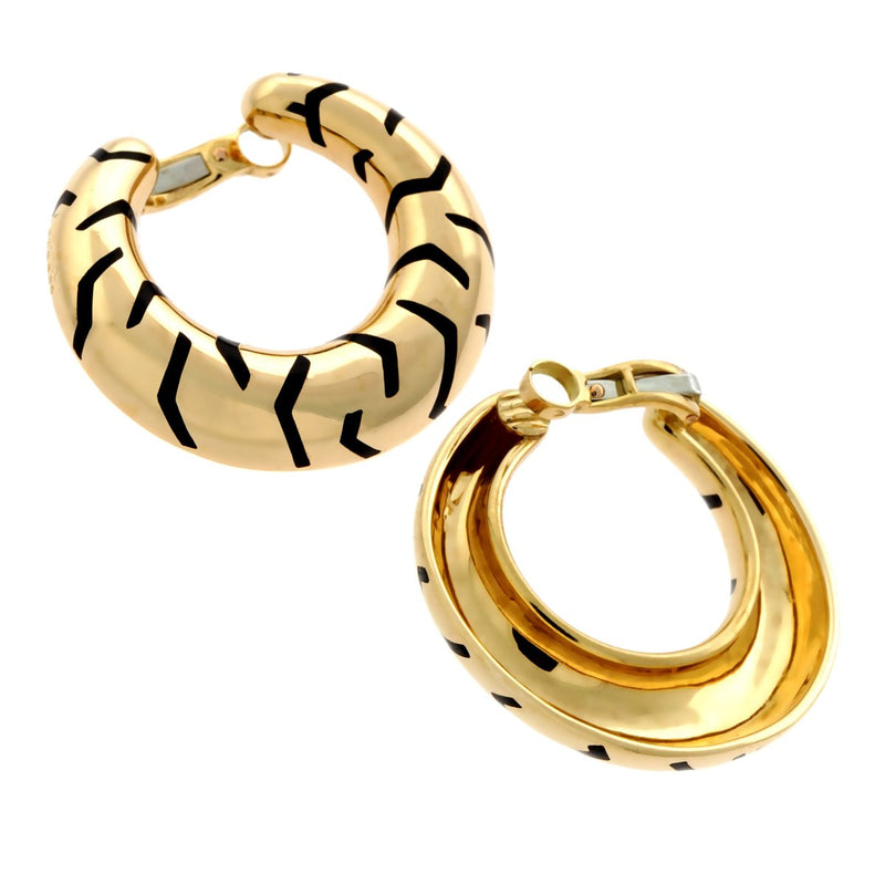 Cartier Tiger Stripe Gold Hoop Enamel Earrings 0000644