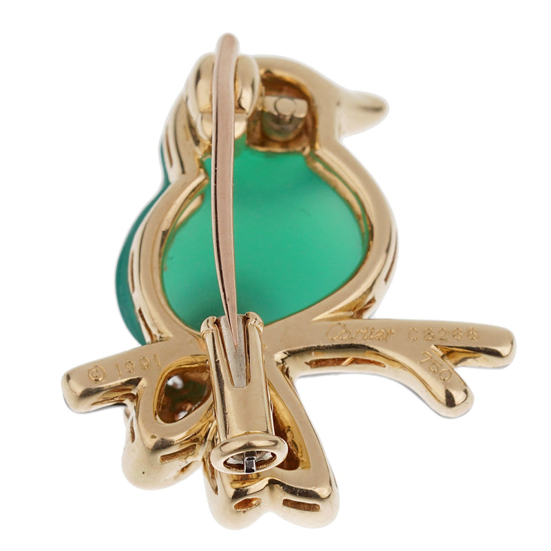 Cartier Vintage Bird on a Branch Yellow Gold Chrysoprase Ruby Onyx Brooch 1s18