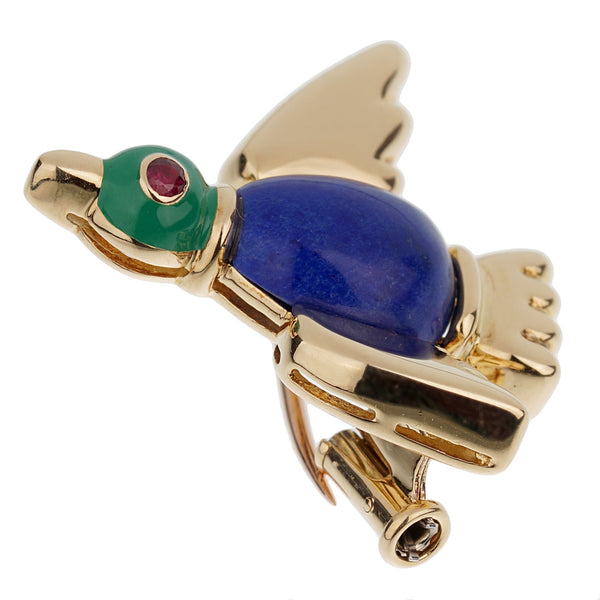 Cartier Vintage Lapis Lazuli Ruby Yellow Gold Bird Duck Pin Brooch 1db15s