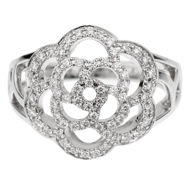 Chanel Camelia White Gold Diamond Cocktail Ring 0003297