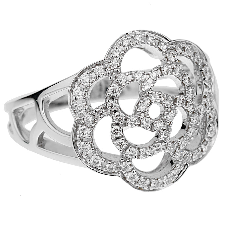 Chanel Camelia White Gold Diamond Cocktail Ring 0003297