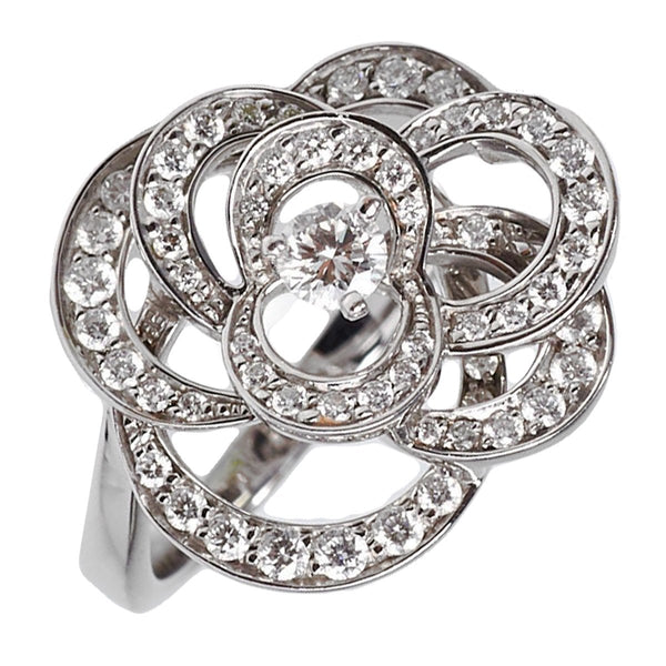 Chanel Camelia White Gold Diamond Cocktail Ring 1lb2800