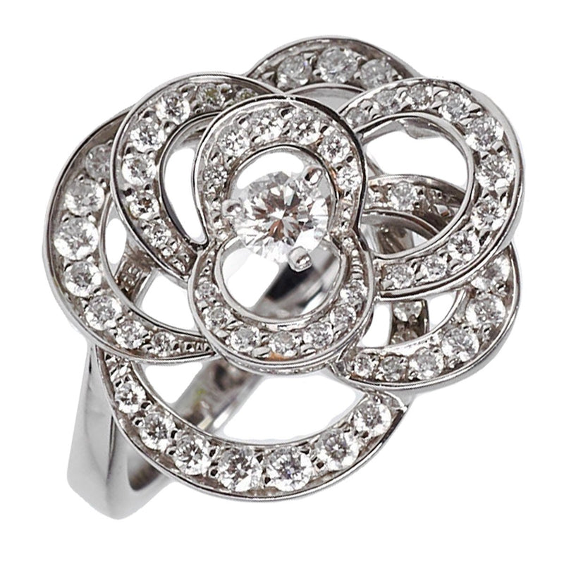 Chanel 18k 750 White Gold Camellia 1 Diamond Ring