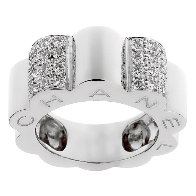 Chanel Camelia White Gold Diamond Cocktail Ring Sz 5 1/2 0002731