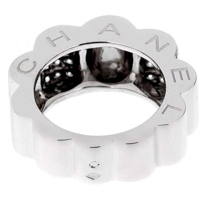 Chanel Camelia White Gold Diamond Cocktail Ring Sz 5 1/2 0002731