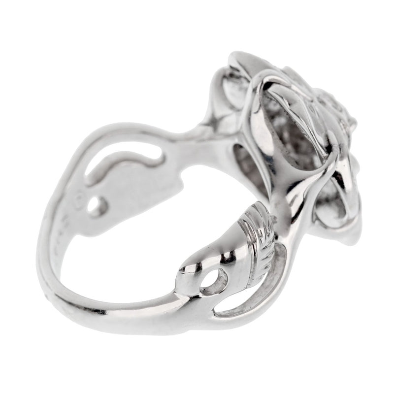 Chanel Camellia White Gold Diamond Ring Sz 5 1/4