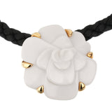 Chanel Camellia Agate Vintage Gold Pendant Necklace 0003328
