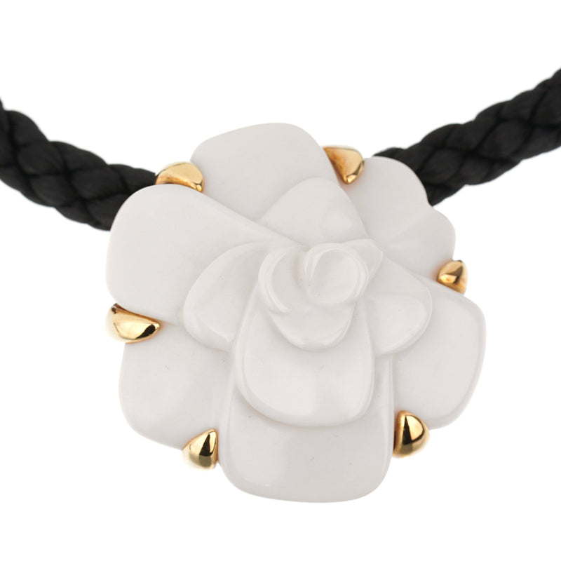 Chanel Camellia Agate Vintage Gold Pendant Necklace