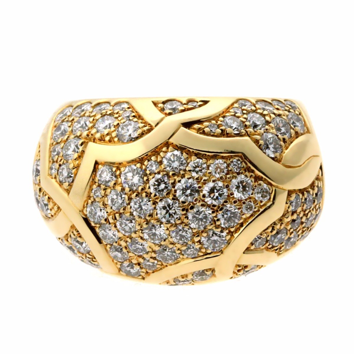 Chanel Camellia Flower Diamond Yellow Gold Bombe Cocktail Ring