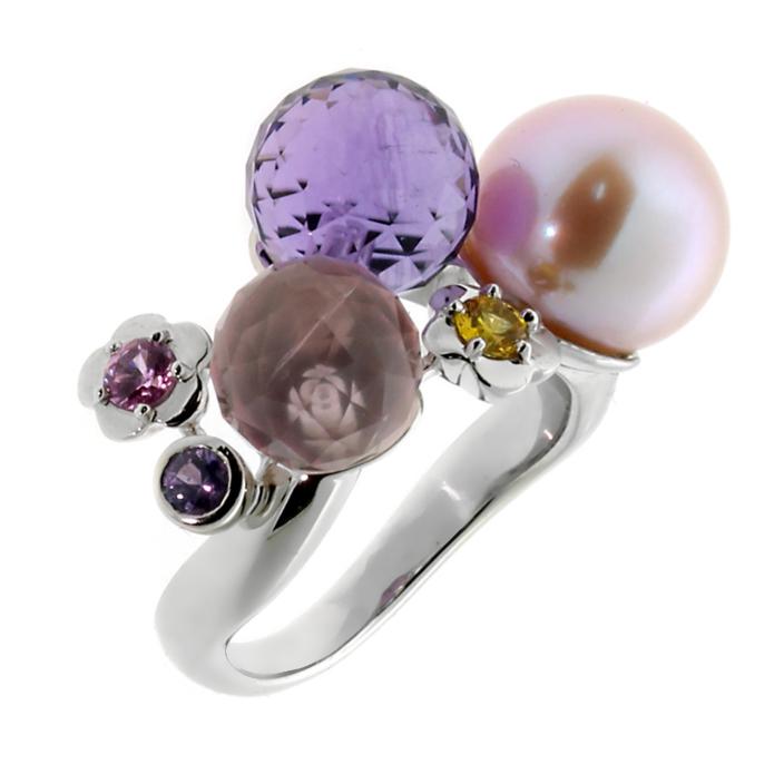 Chanel Camellia Gemstone Pearl White Gold Ring 0000036