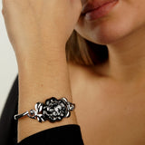 Chanel Camellia Onyx Diamond White Gold Bangle Bracelet 0002659