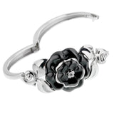 Chanel Camellia Onyx Diamond White Gold Bangle Bracelet 0002659