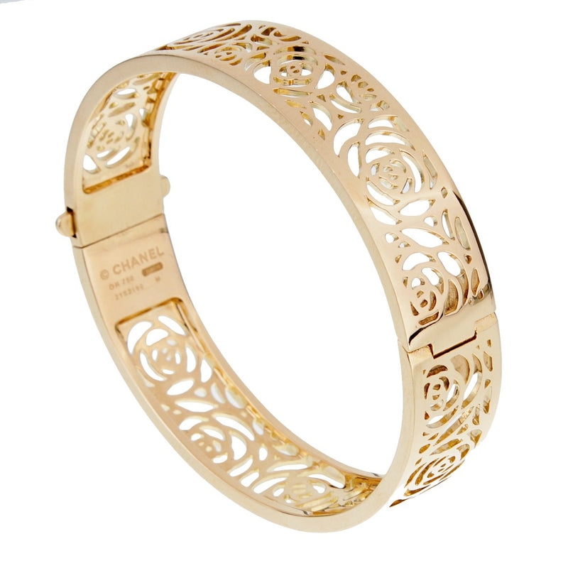 Chanel Gold Chain Ribbon Bracelet with Enamel Camellia 08P –  Jewelsunderthesea