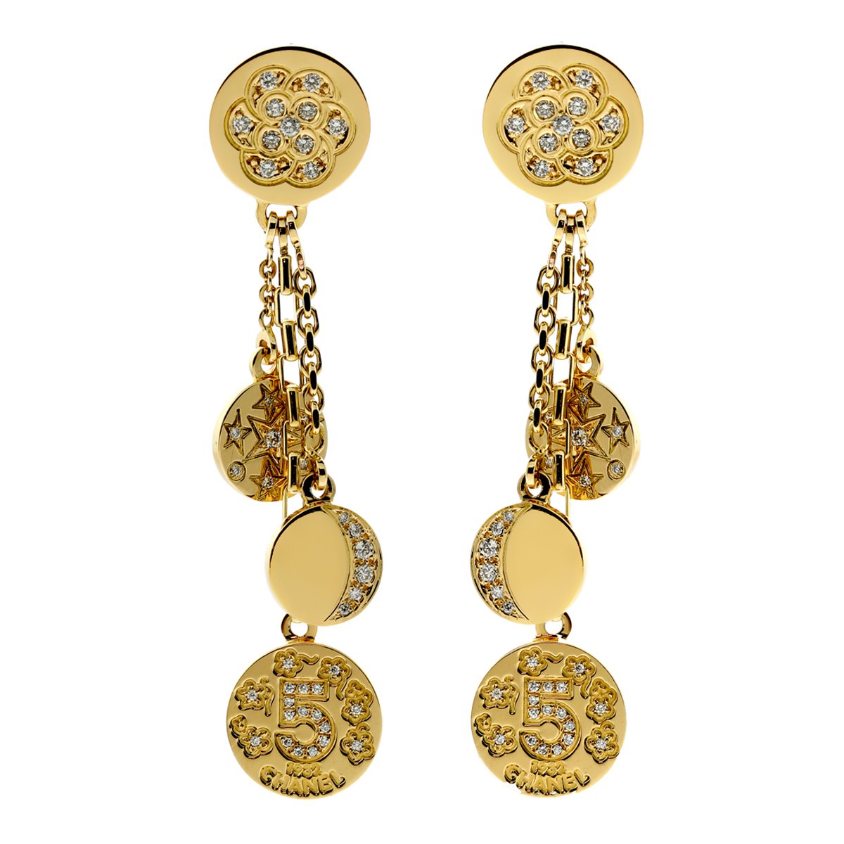 Chanel Comete Rock Crystal Diamond 18K White Gold Stud Earrings