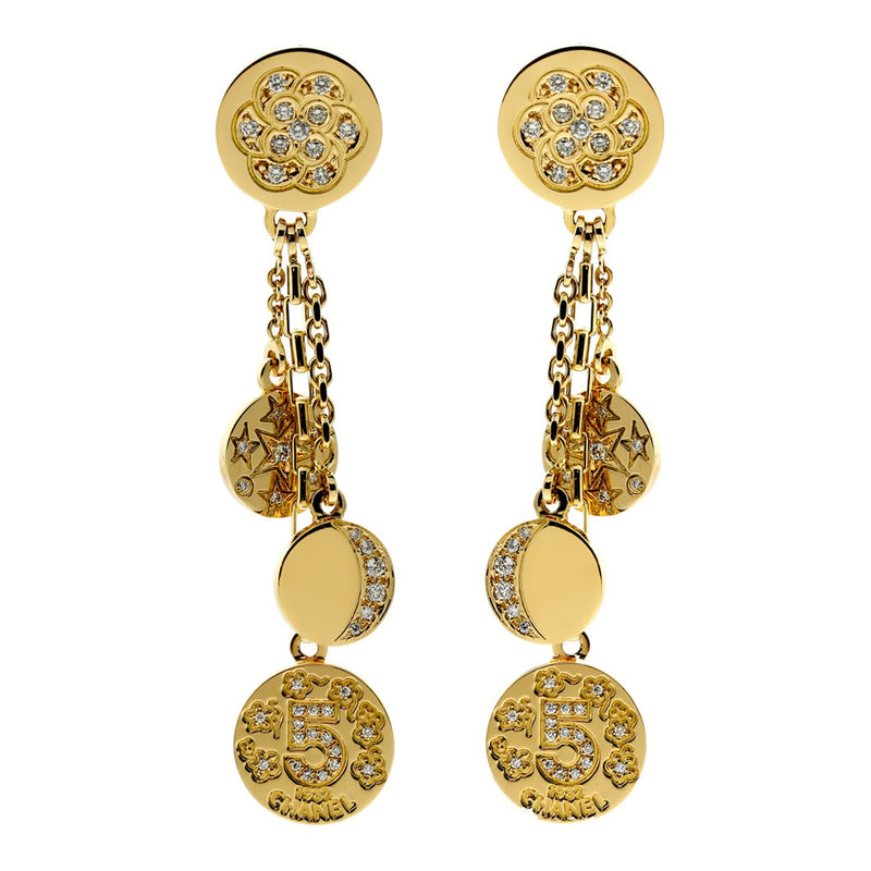 CHANEL RARE MASSIVE DOUBLE CAMELLIA FLOWER DANGLE GILT VINTAGE EARRING –  The Paris Mademoiselle